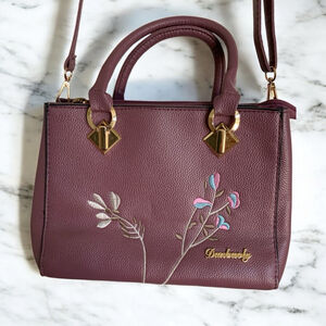 Danboaly Purple Vegan Embroidered Satchel Bag Medium